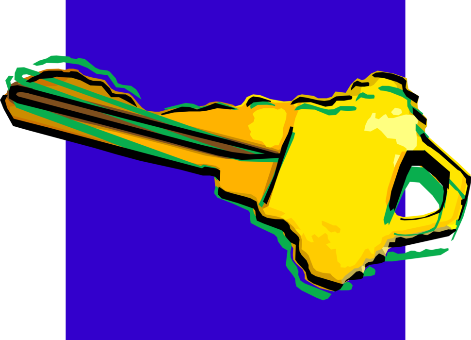 Vector Illustration of Small Metal Instrument Key Cut to Fit Padlock Lock