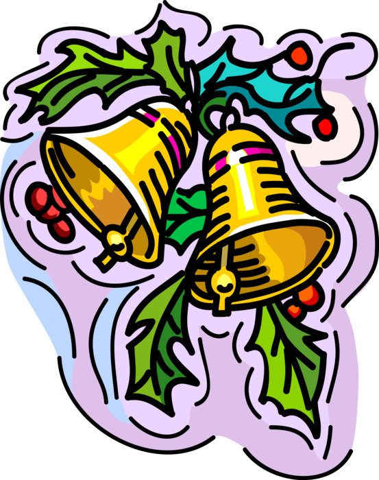 Vector Illustration of Holiday Season Christmas Festive Bells with Holly and Ivy