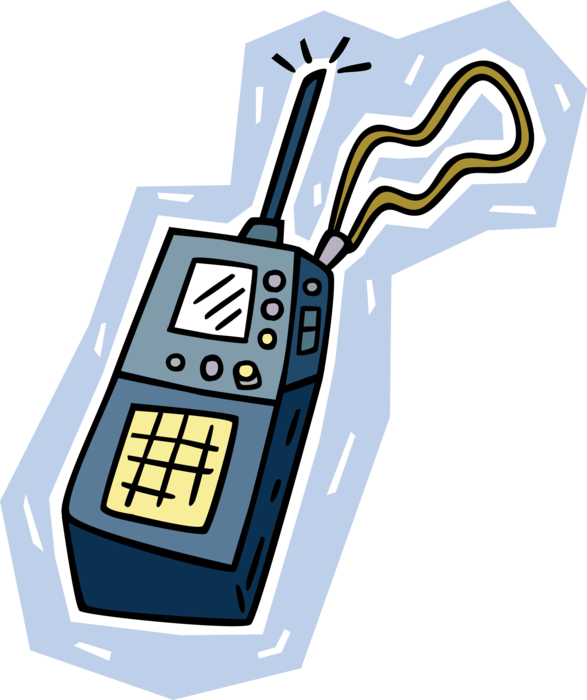 Vector Illustration of Walkie-Talkie Hand-Held Portable Two-Way Radio Transceiver with Push-to-Talk Communications