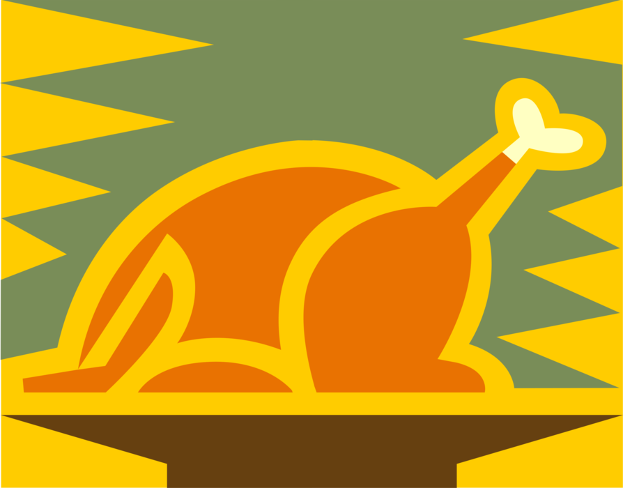 Vector Illustration of Roast Poultry Turkey Traditional Thanksgiving or Christmas Dinner