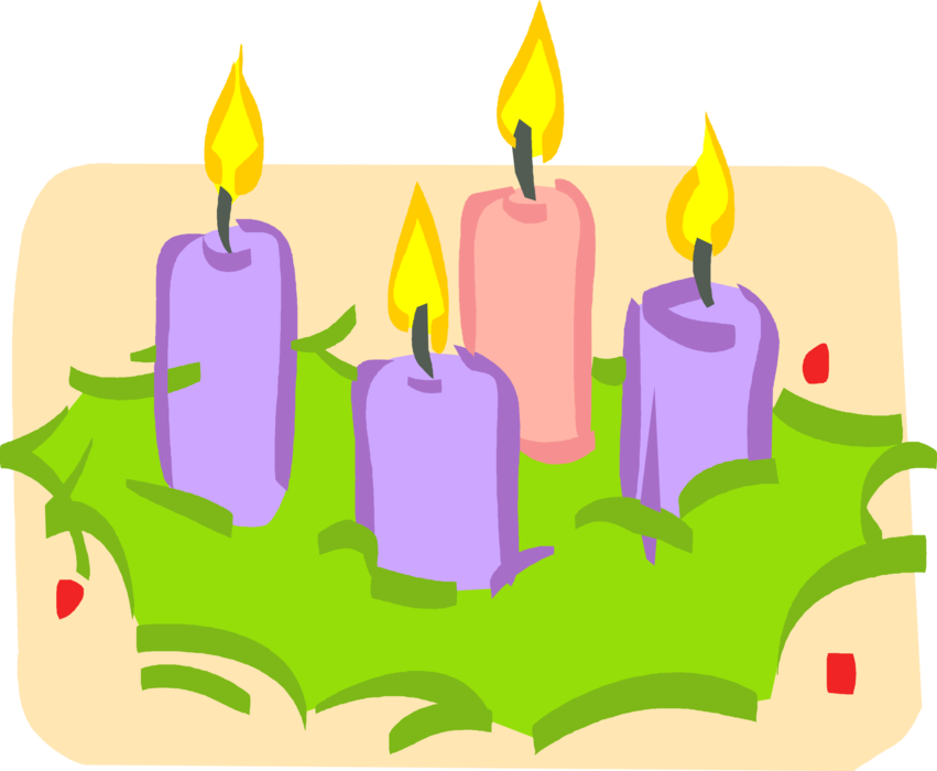 Vector Illustration of Advent Candles in Wreath Prepares for Nativity of Jesus at Christmas