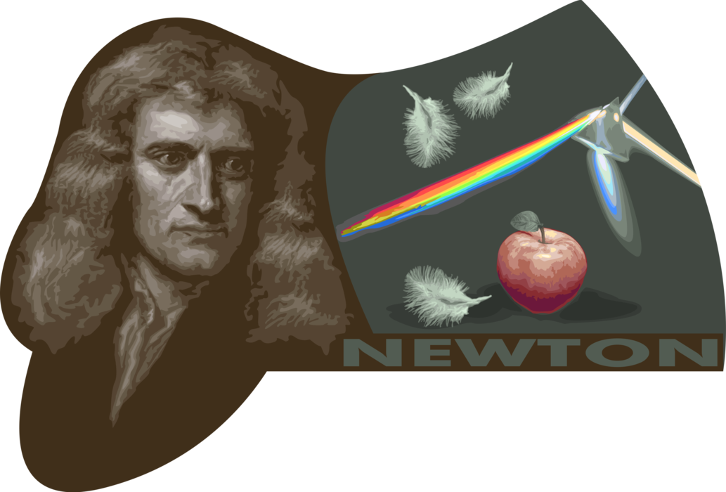 Vector Illustration of English Physicist and Mathematician Sir Isaac Newton and Principia Theory of Gravity