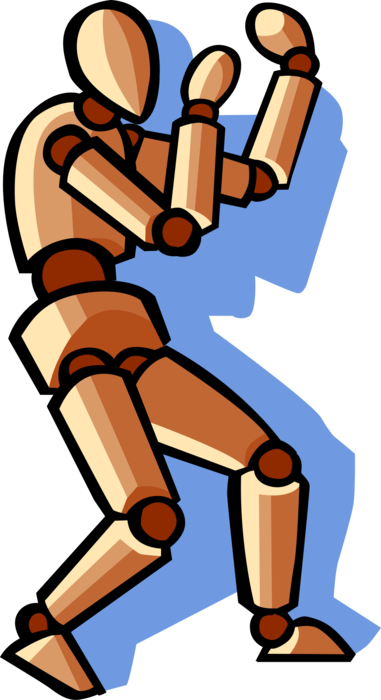 Vector Illustration of Wooden Artist Mannequin Boxer Boxing