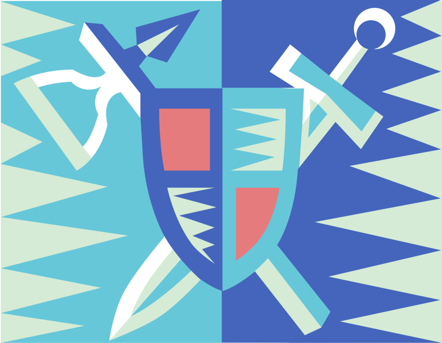 Vector Illustration of Middle Ages Medieval Knight's Sword, Shield, and Battle Axe
