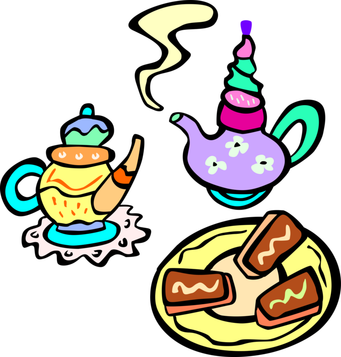 Vector Illustration of Tea Time Teapots with Biscuit Cookies