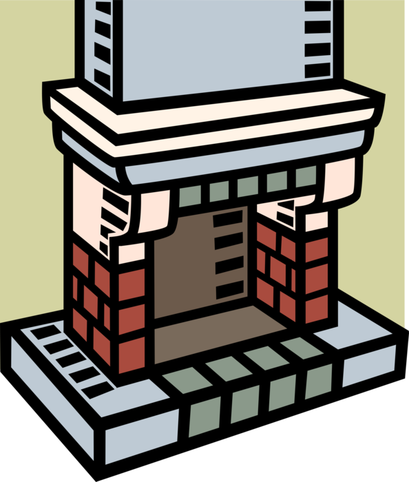 Vector Illustration of Fireplace Architectural Structure Made of Brick