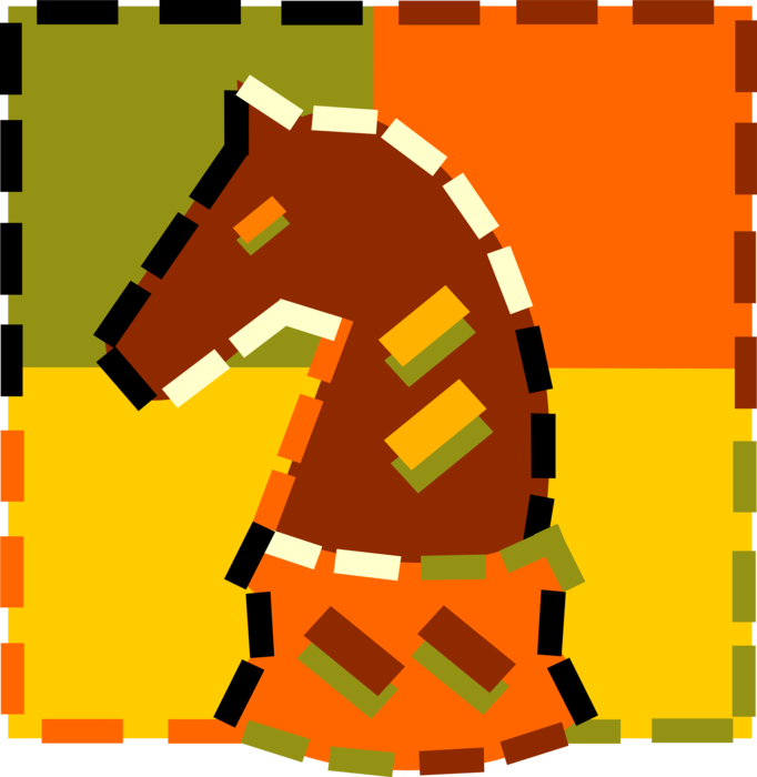 Vector Illustration of Knight Horse's Head Piece in Game of Chess Represents Armored Cavalry