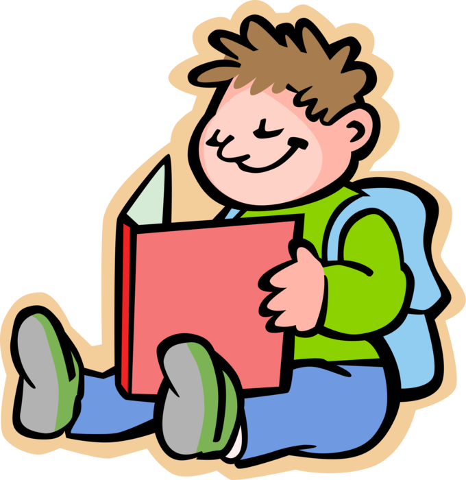 Vector Illustration of Primary or Elementary School Student Boy with Homework and Knapsack