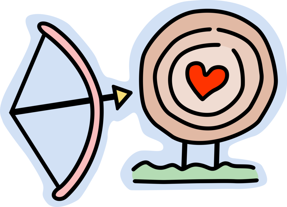 Vector Illustration of Valentine's Day Archery Target with Heart Bullseye or Bull's-Eye Expression of Affection