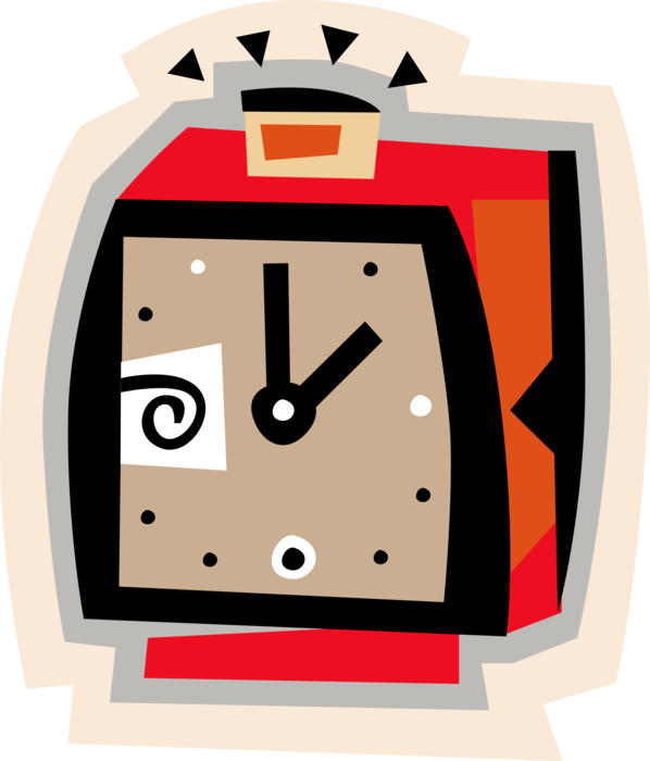 Vector Illustration of Alarm Clock Displays Time and Rings For Wake-Up Call