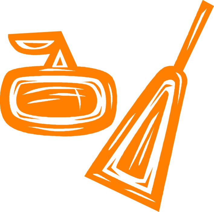 Vector Illustration of Curler Curling Stone or Granite Rock and Sweeping Broom
