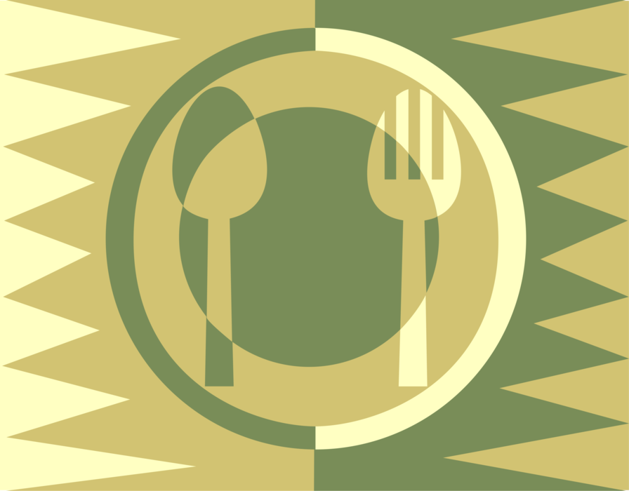 Vector Illustration of Table Place Setting with Plate, Spoon and Fork Utensils