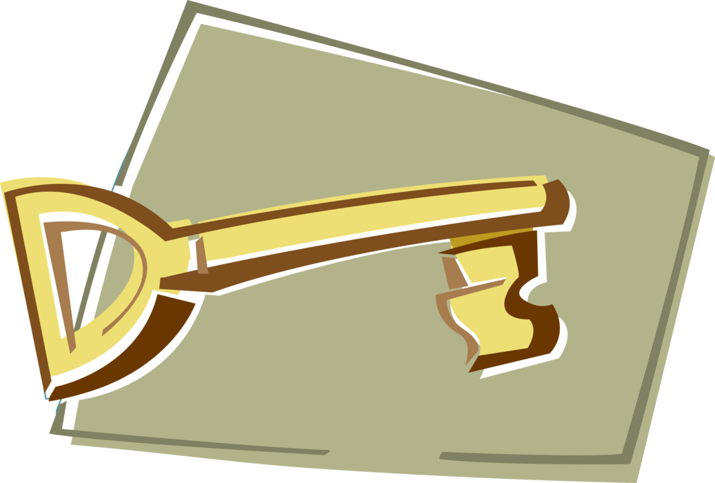 Vector Illustration of Small Metal Instrument Key Cut to Fit Padlock Lock