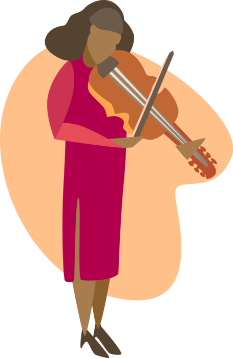 Vector Illustration of Violinist Musician Plays Fiddle Violin Stringed Musical Instrument