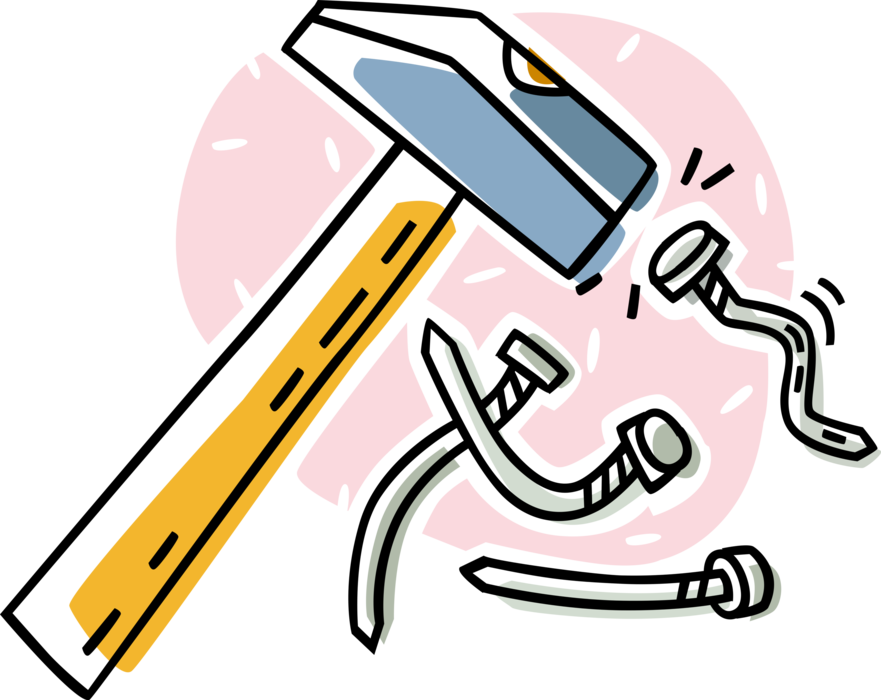Vector Illustration of Woodworking and Carpentry Hammer and Nails
