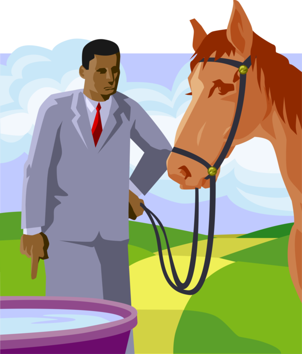 Vector Illustration of Businessman Leads Horse to Water But Can't Make Him Drink