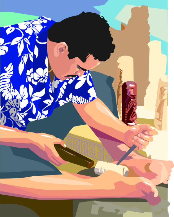 Vector Illustration of Native Hawaiian Carves Māori Wooden Tiki