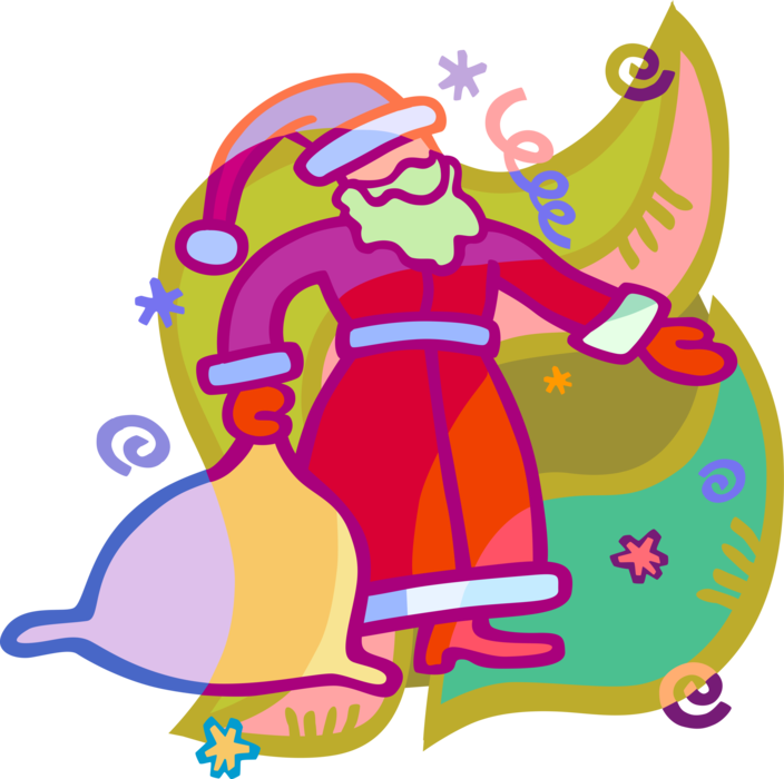 Vector Illustration of Santa Claus with Sack of Gifts and Presents