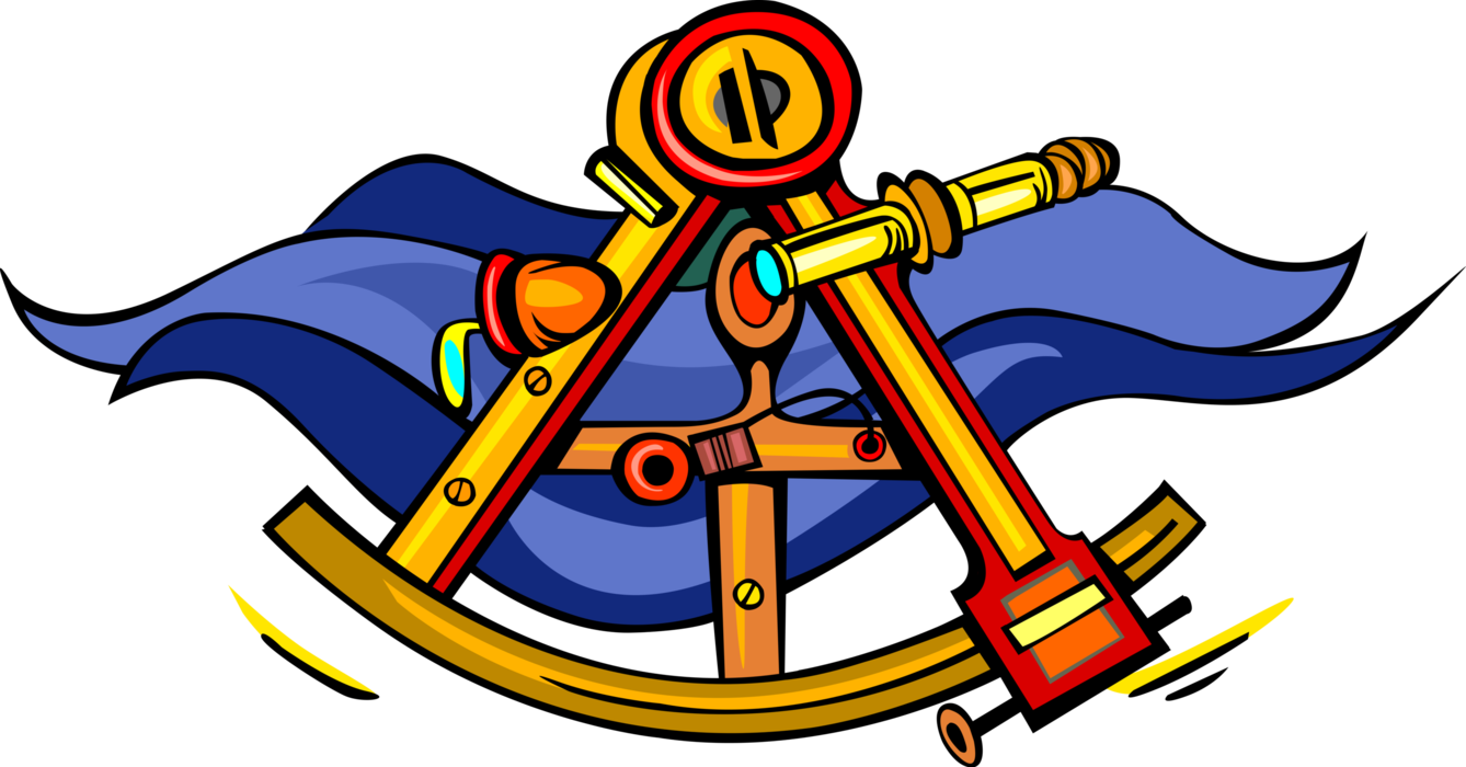 Vector Illustration of Sextant Navigation Instrument Measures Angle Between Two Visible Objects