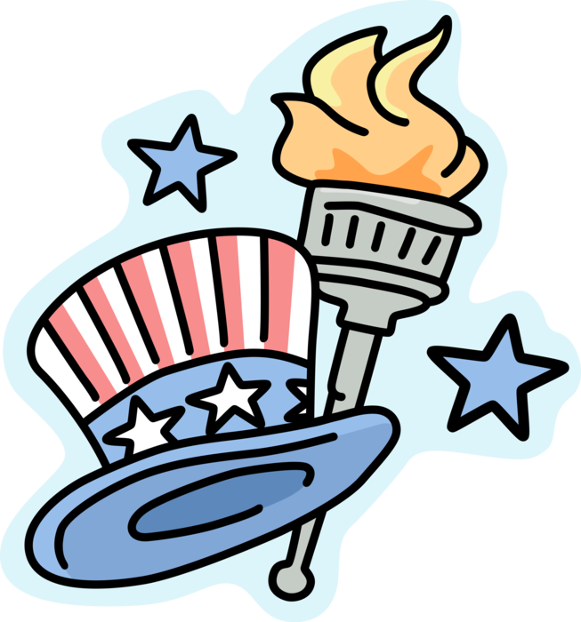 Vector Illustration of National Personification of United States American Government Uncle Sam Hat and Torch