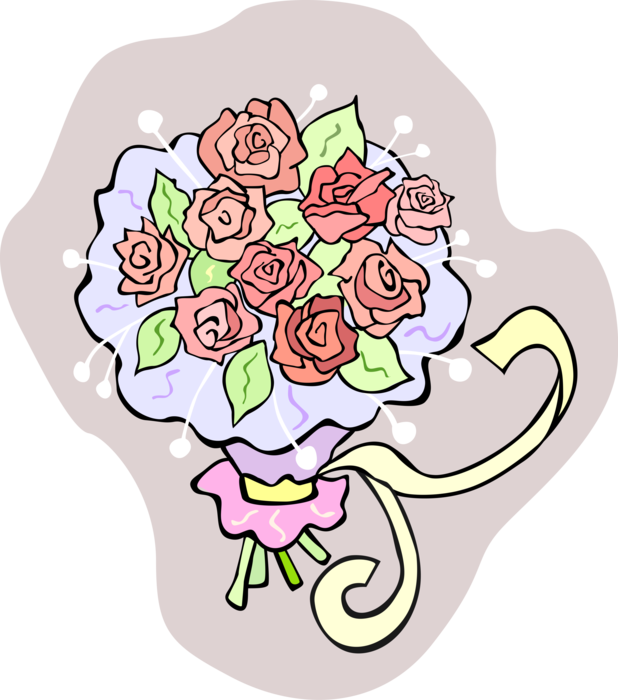 Vector Illustration of Wedding Bouquet of Rose Flowers