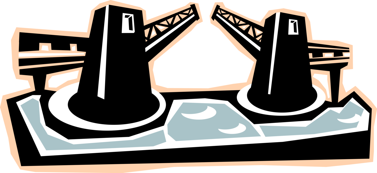 Vector Illustration of Bascule Drawbridge or Draw-Bridge Movable Bridge with Counterweight 