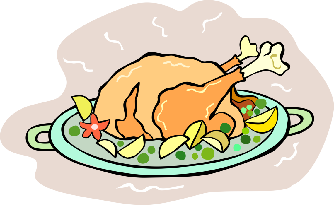 Vector Illustration of Roast Poultry Turkey Traditional Thanksgiving or Christmas Dinner