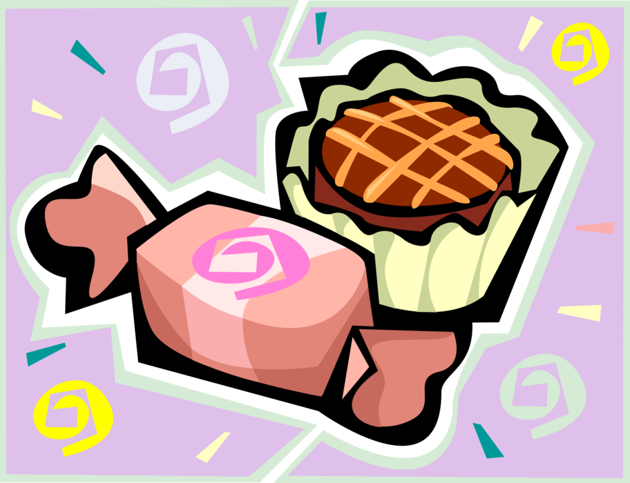 Vector Illustration of Candy Confection with Sweet Dessert Baked Cupcake
