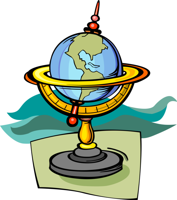 Vector Illustration of Three-Dimensional, Spherical, Scale Model Terrestrial Geographical World Globe