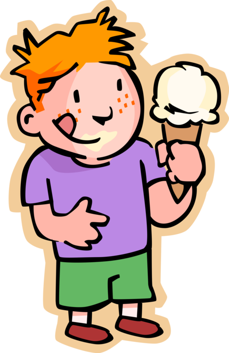 Vector Illustration of Primary or Elementary School Student Boy with Ice Cream Cone