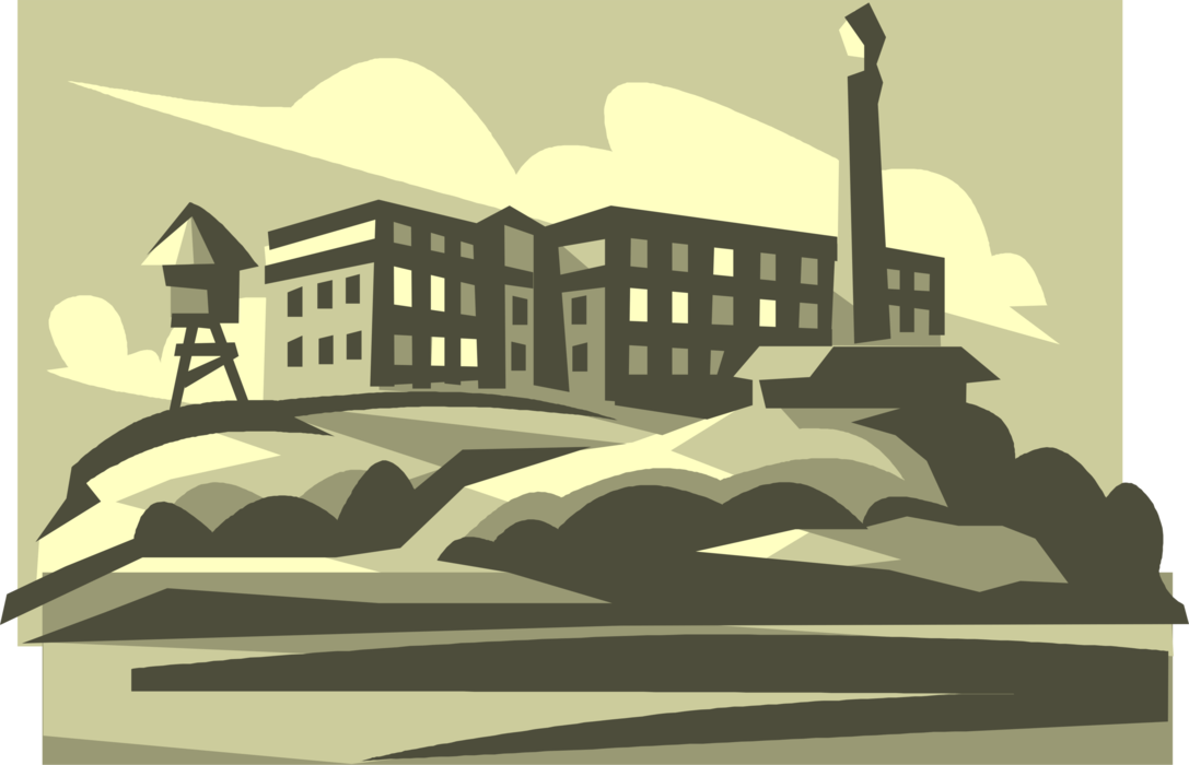 Vector Illustration of Alcatraz Island Federal Prison, San Francisco Bay, California