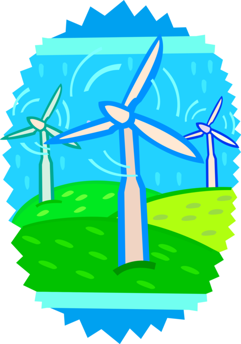 Vector Illustration of Wind Power Turbine Windmills Renewable Green Energy Source