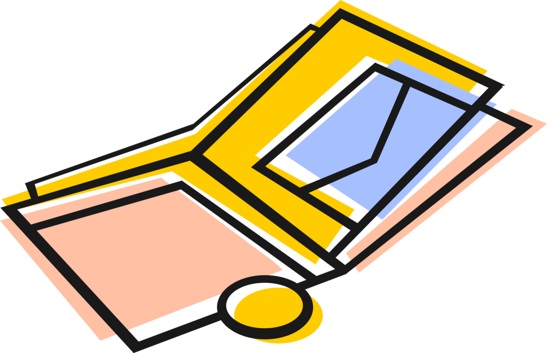 Vector Illustration of Wallet, Pocketbook or Billfold Carries Personal Items of Cash, Credit Cards, Identification Documents