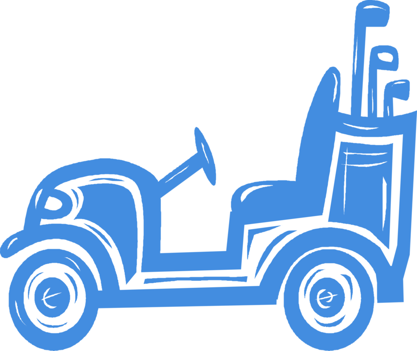 Vector Illustration of Electric Golf Cart on Golf Course