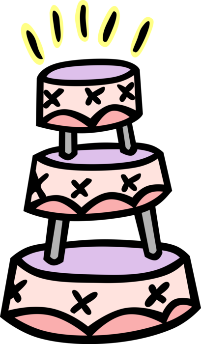 Vector Illustration of Three-Tiered Wedding Cake Dessert Served at Marriage Receptions 