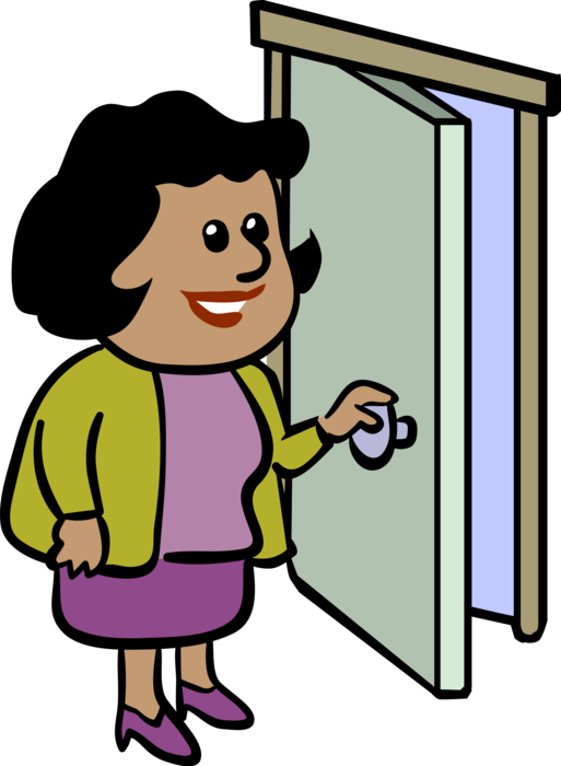 Vector Illustration of Businesswoman Opens Door