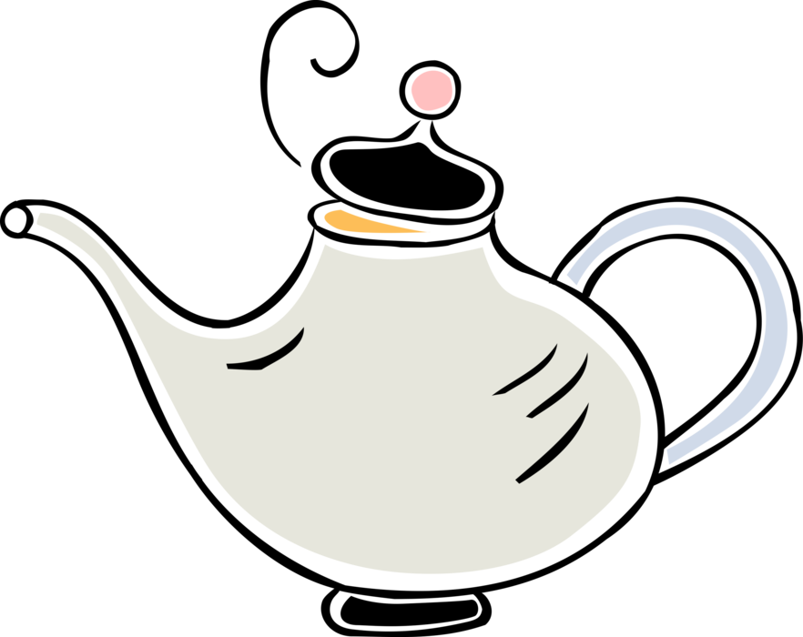 Vector Illustration of Teapot with Spout and Handle Serves Freshly Steeped Tea Leaves