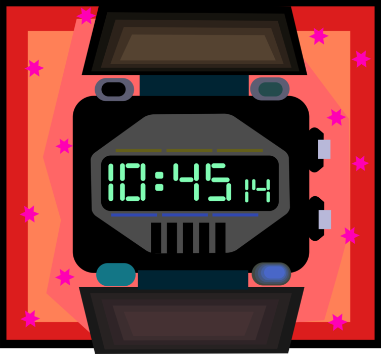 Vector Illustration of Digital Wristwatch Timepiece Keeps Time