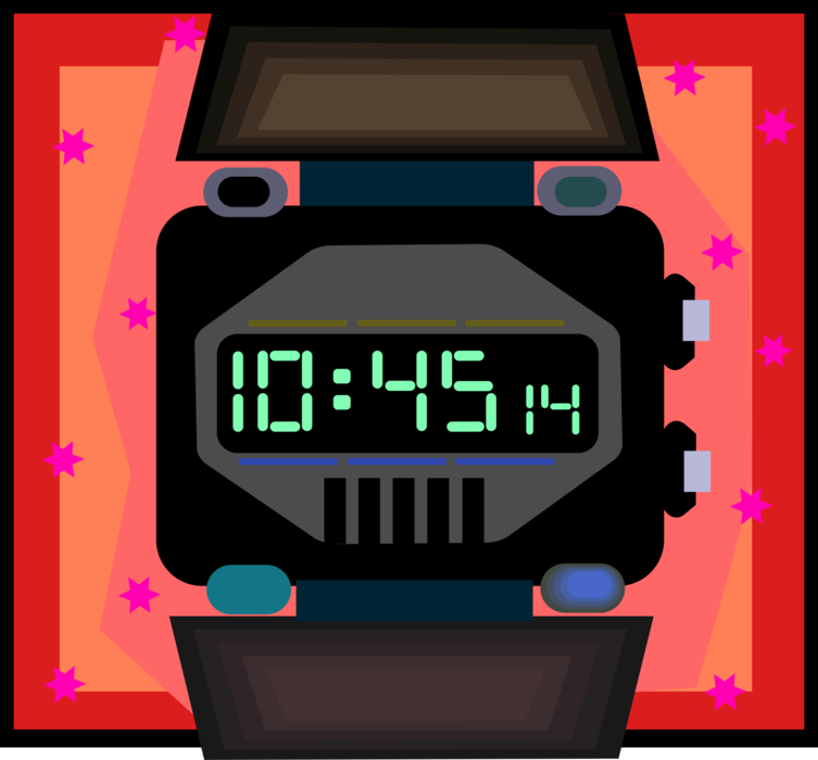 Vector Illustration of Digital Wristwatch Timepiece Keeps Time