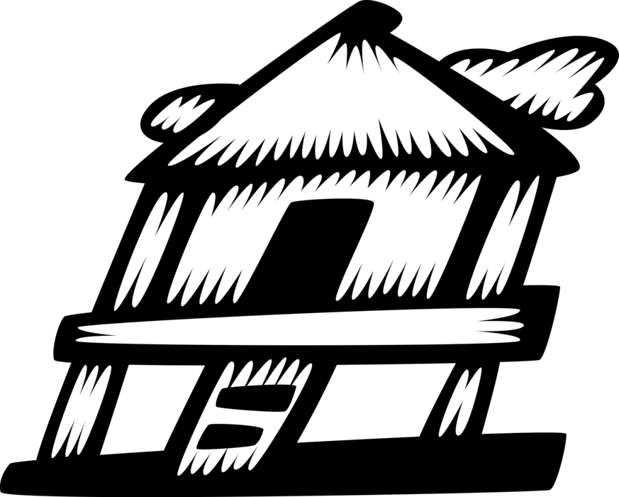 Vector Illustration of Traditional Primitive Elevated Hut Dwelling on Stilts Urban Shelter