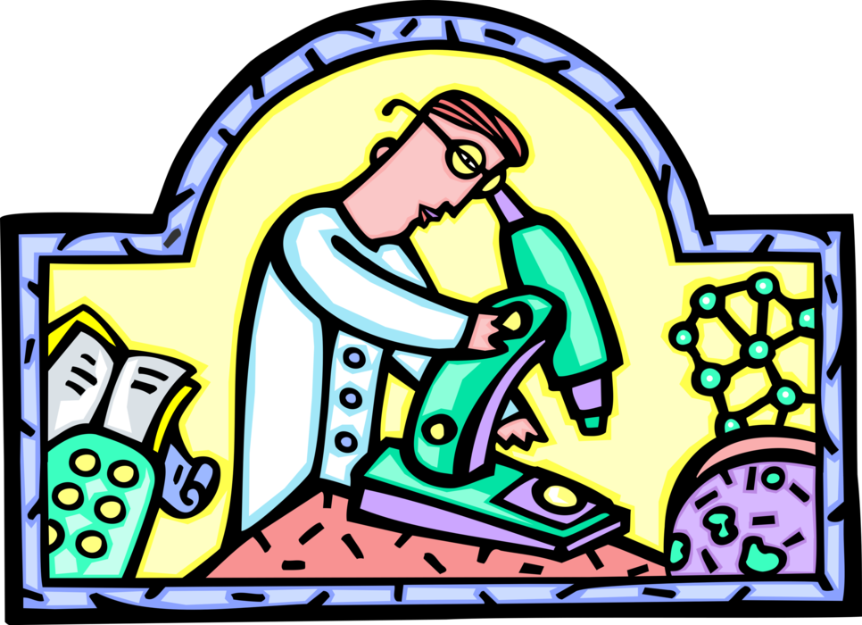 Vector Illustration of Laboratory Technician with Microscope