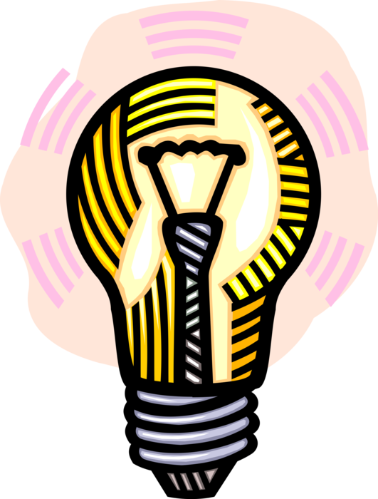 Vector Illustration of Electric Light Bulb Symbol of Invention, Innovation, Inspiration and Good Ideas