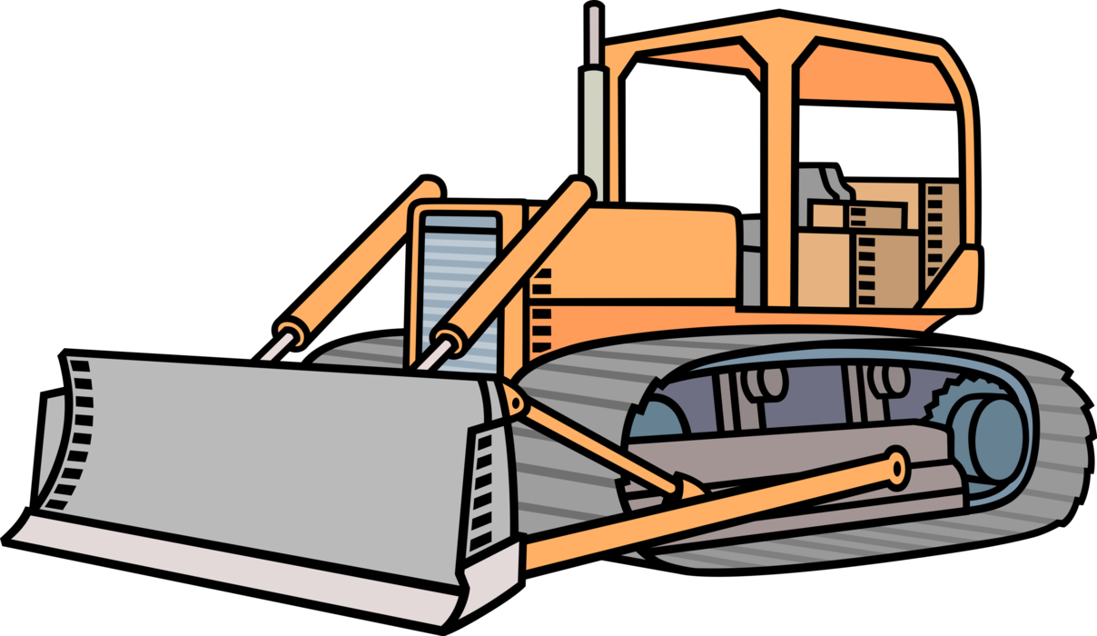 Vector Illustration of Construction Industry Heavy Machinery Equipment Earth Moving Bulldozer Continuous Tracked Tractor