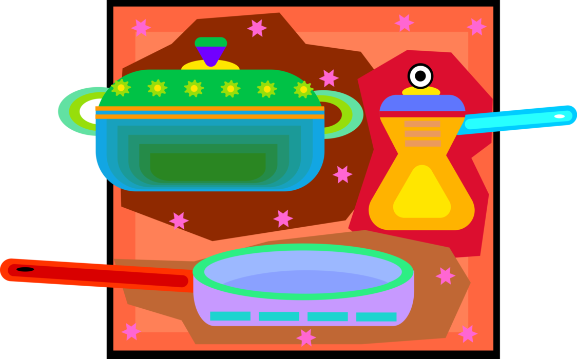 Vector Illustration of Kitchen Kitchenware Cookware Pots and Pans
