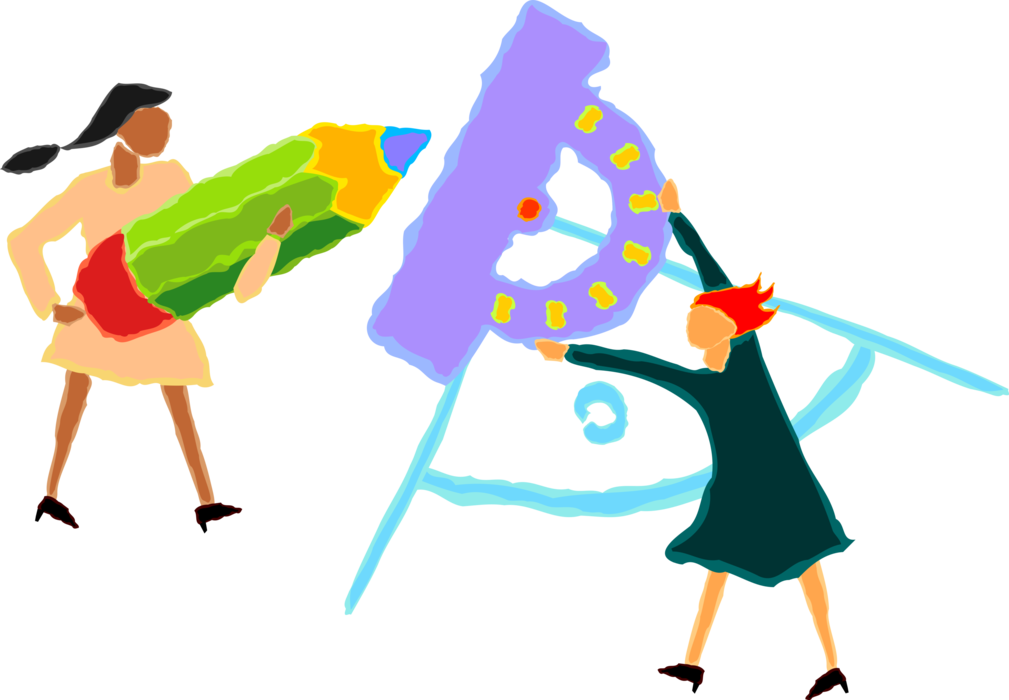 Vector Illustration of School Geometry Class Students with Protractor and Pencil