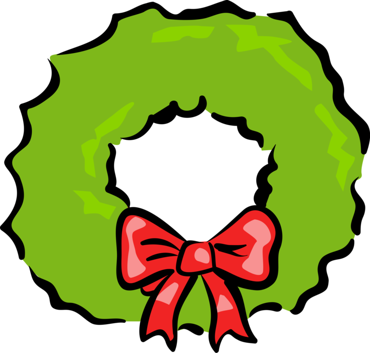 Vector Illustration of Festive Season Christmas Wreath with Ribbon Bow