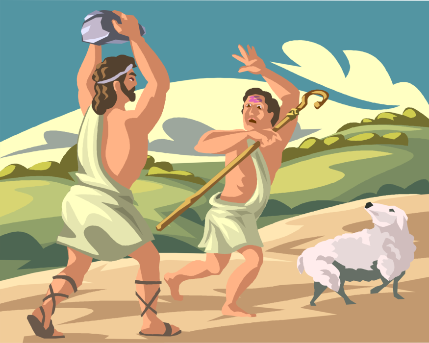 Vector Illustration of Cain and Abel Sons of Adam and Eve Biblical Story