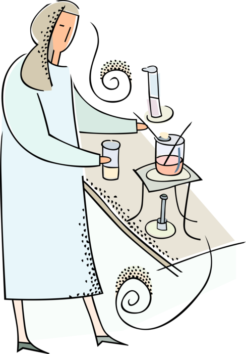 Vector Illustration of Laboratory Scientist Conducts Research with Science Glassware