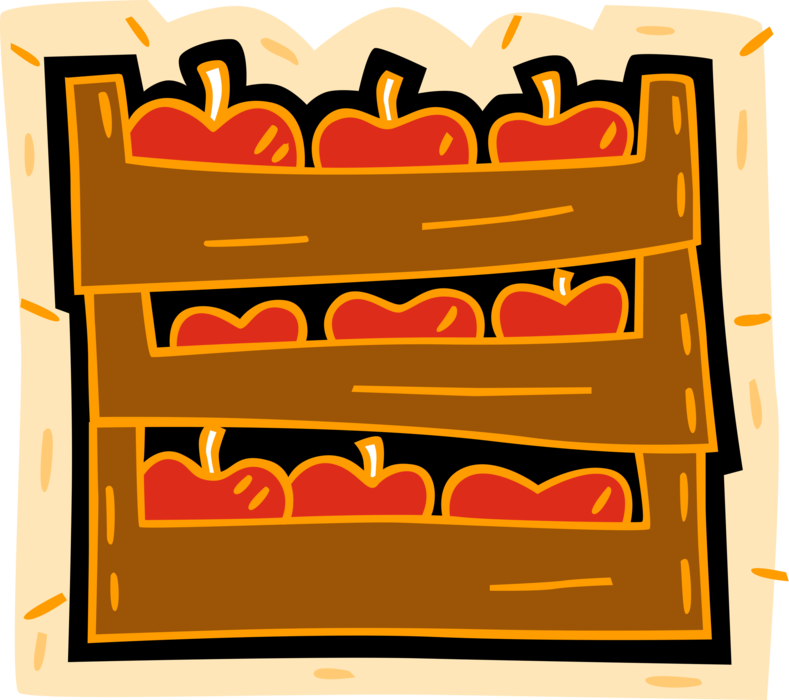 Vector Illustration of Farm Orchard Apple Crop Harvest Apples in Crates