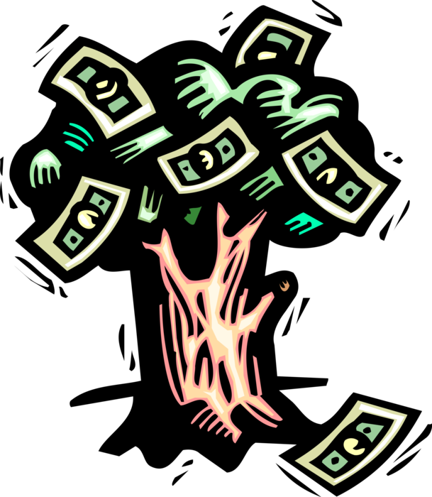 Vector Illustration of Money Tree Conceptual Negation of Idiom "Money Doesn't Grow on Trees"